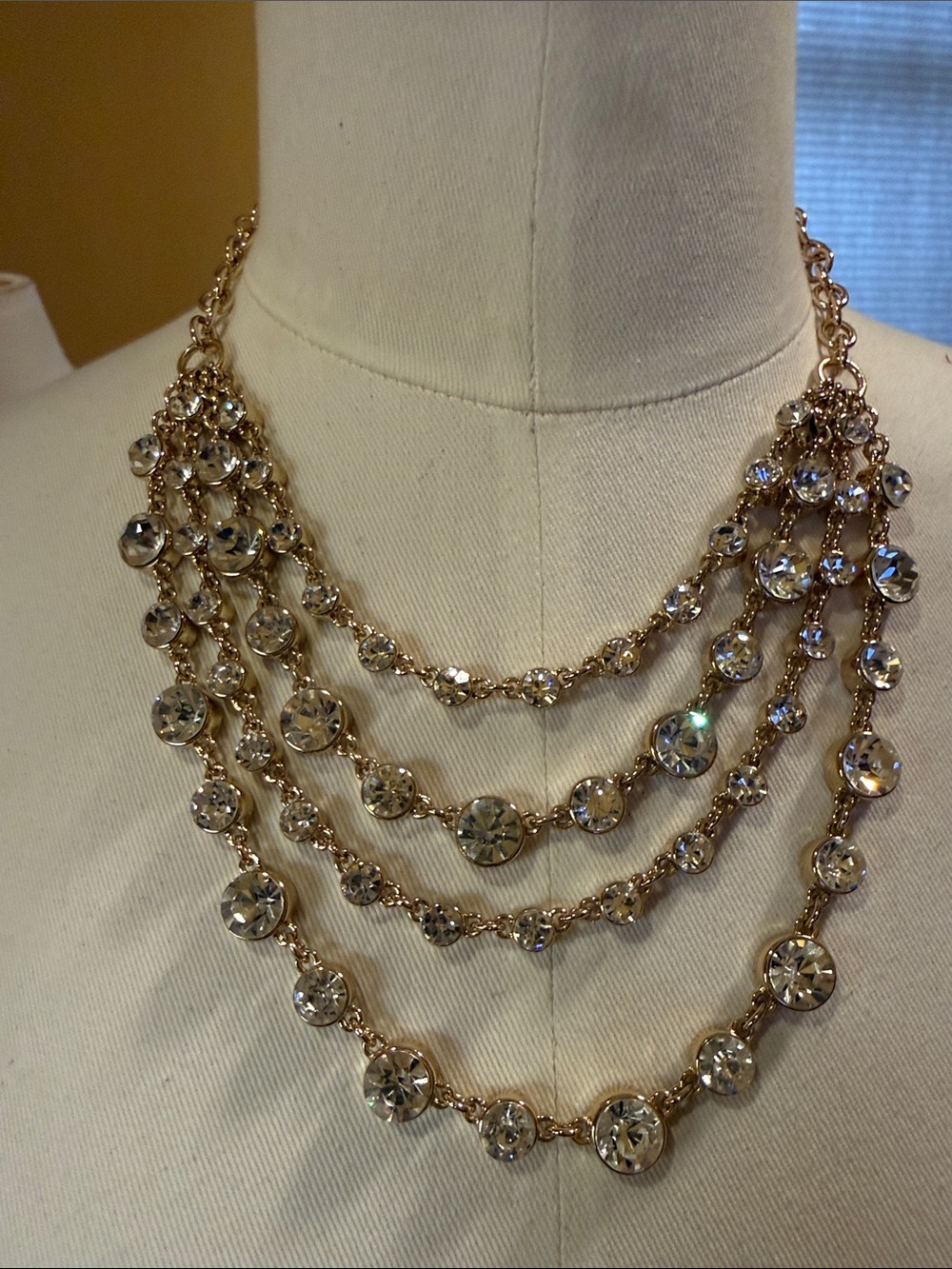 J. Crew Factory Gold-Tone Multi-Strand Crystal Statement Necklace
